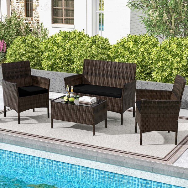 Costway 4 PCS Patio Furniture Set with Washable Cushions and Tempered