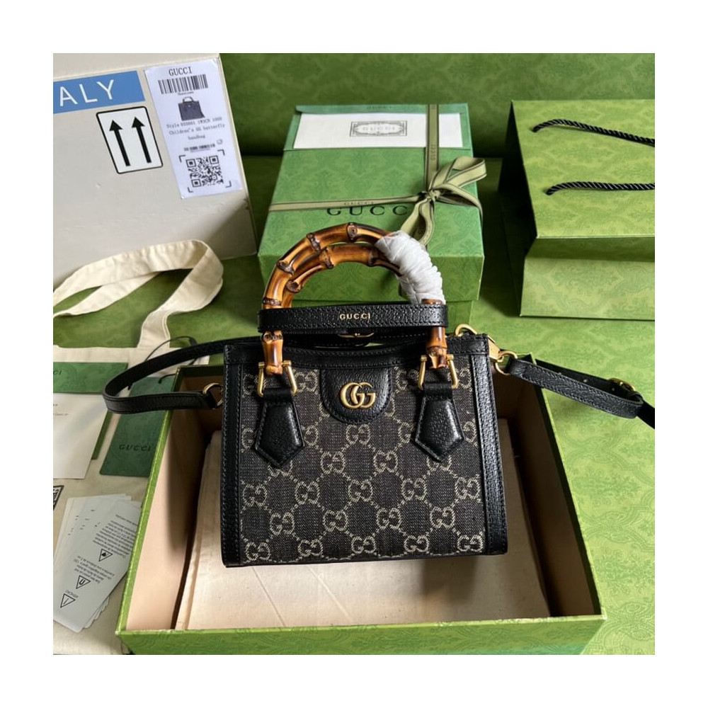 Gucci Diana Mini Tote Bag in Black Denim
