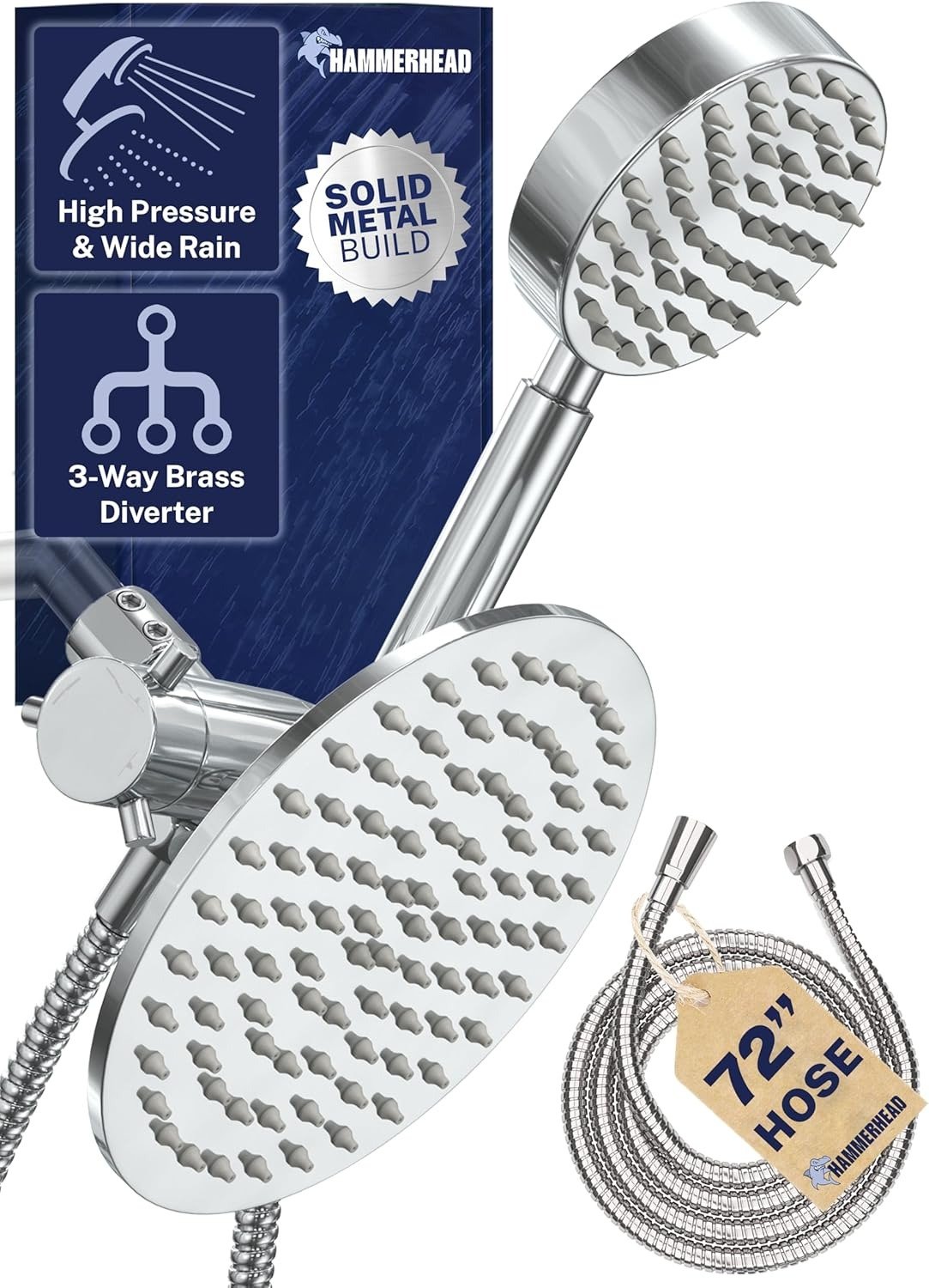 8-Inch Rainfall Dual Shower Head Combo, All-Metal Handheld Chrome 2.5 GPM