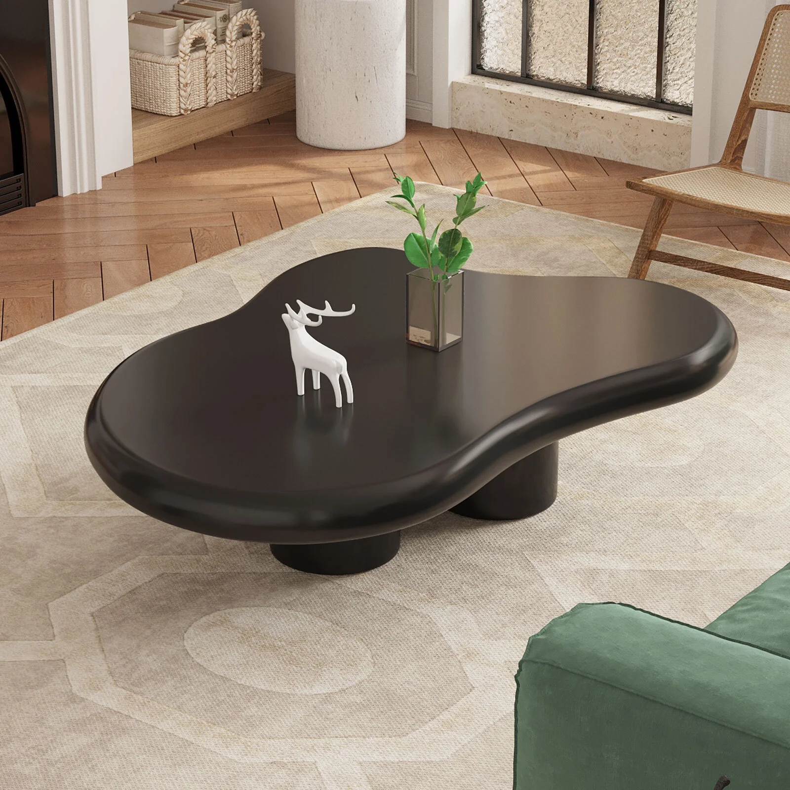 Guyii 38.58'' Cloud Coffee Table, Modern Irregular Coffee Table for Living Room with 3 Legs, Black