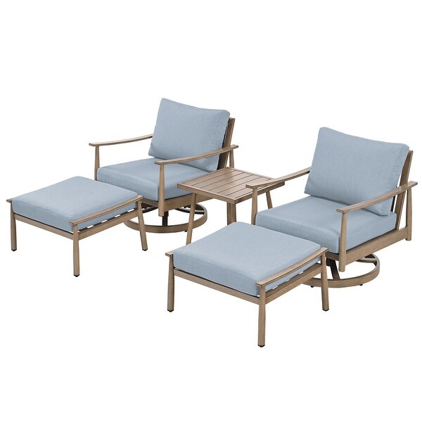 5Piece Aluminum Patio Conversation Set with Swivel Chairs,End Table and Cushions
