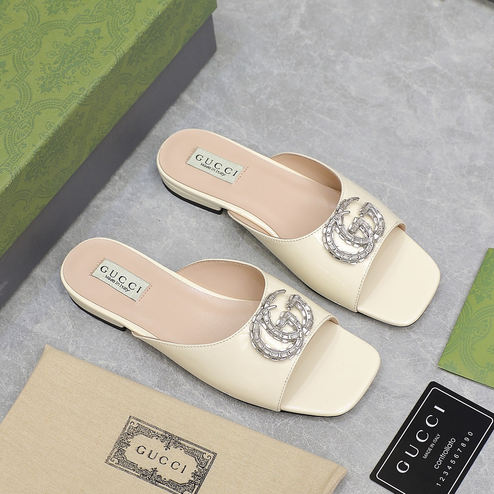 Gucci Gg Crystal Slippers White