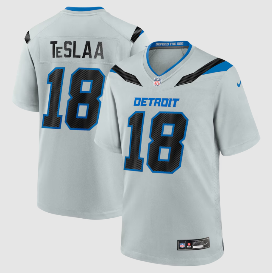 Men's Detroit Lions Isaac TeSlaa #18 Silver 2026 Rivalries Collection Game Jersey