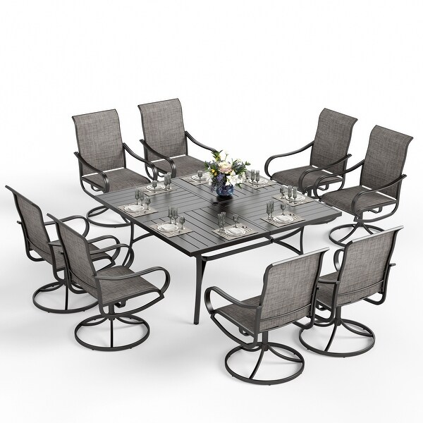 MAISON ARTS 9 Pieces Patio Dining Set,60 Inch Square Metal Table and Sling Dining Chairs
