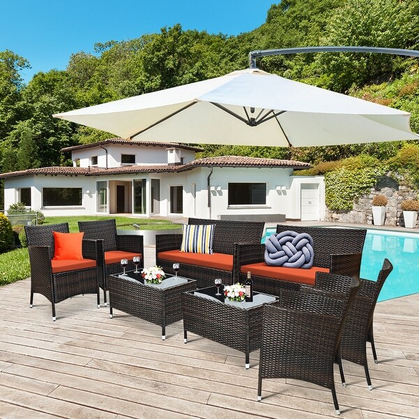 Costway 8PCS Rattan Patio Furniture Set Cushioned Sofa Chair