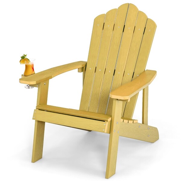 Costway Patio HIPS Adirondack Chair with Cup Holder Weather Resistant