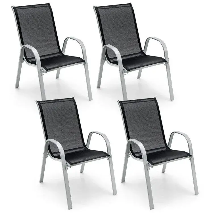 Set of 4 Stackable Patio Dining Chairs with Armrests – Outdoor-Friendly Design