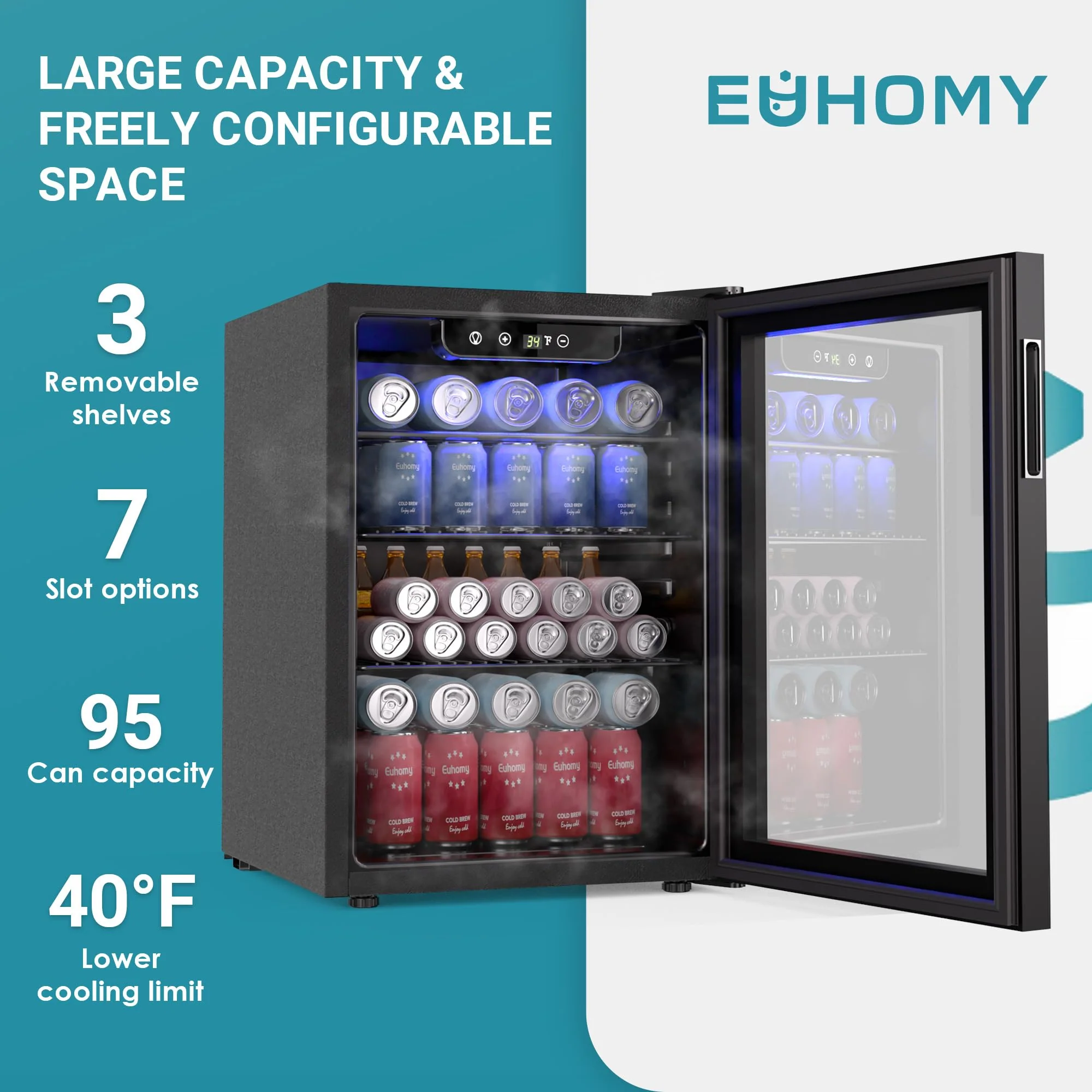 100 Can Mini Fridge Glass Door Beverage Refrigerator Cooler