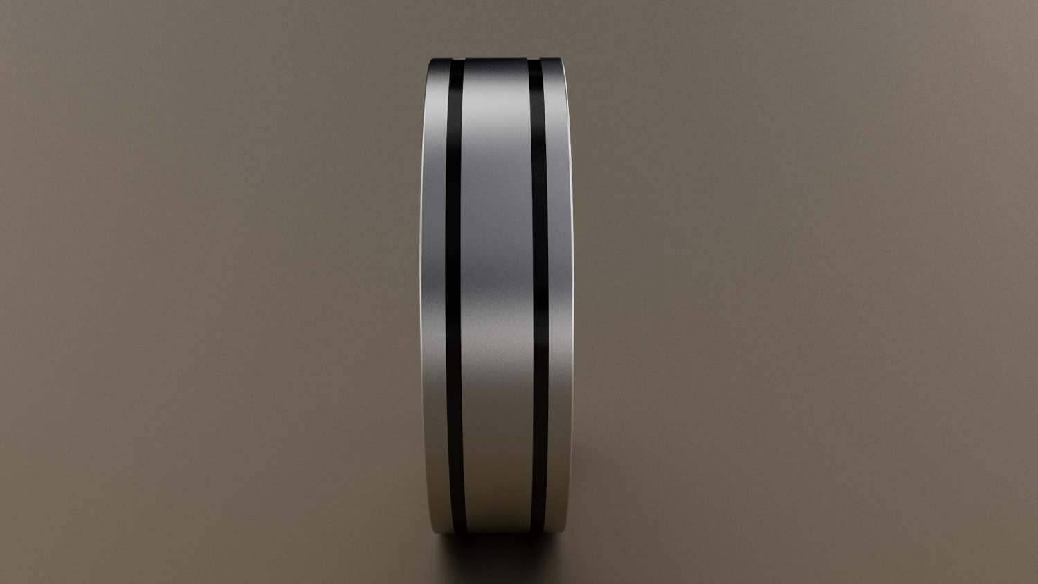 Brushed White Gold 6mm Double Black Groove Wedding Band 10kt / 7