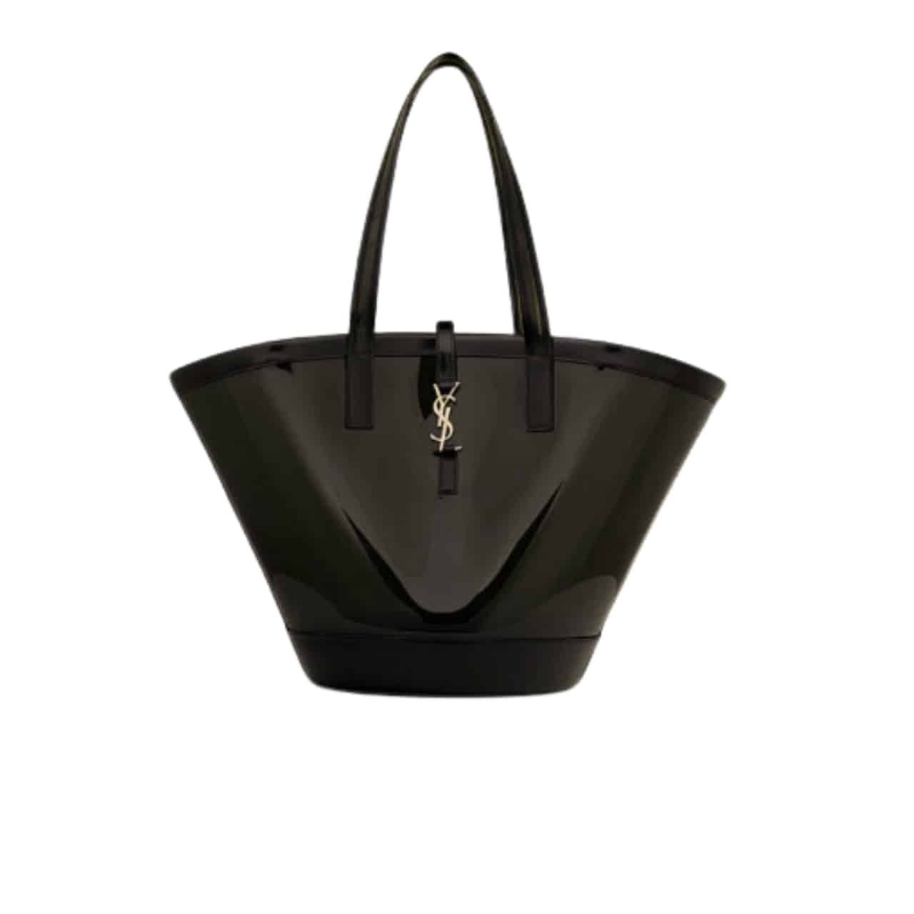 Saint Laurent Panier Medium In Vinyl And Shiny Leather Black 28Cm
