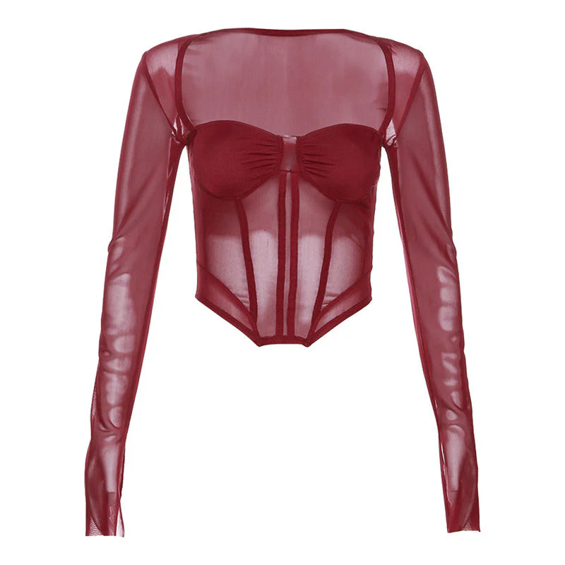 Sheer Corset Top Long Sleeve EveningClistos