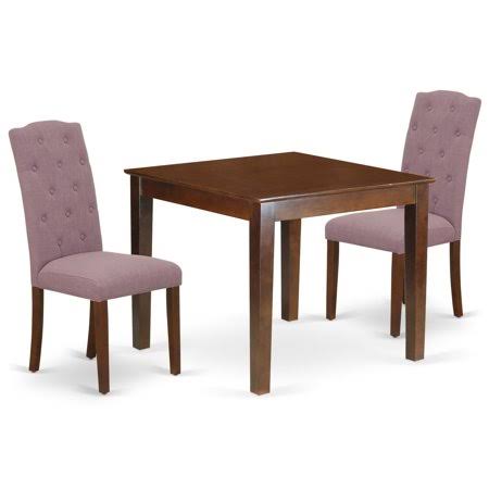 East West Furniture OXCE3-MAH-10 3PC Dinette Set Includes A Square Kitchen Table and Two Parson Chairs with Dahlia Fabric, Mahog