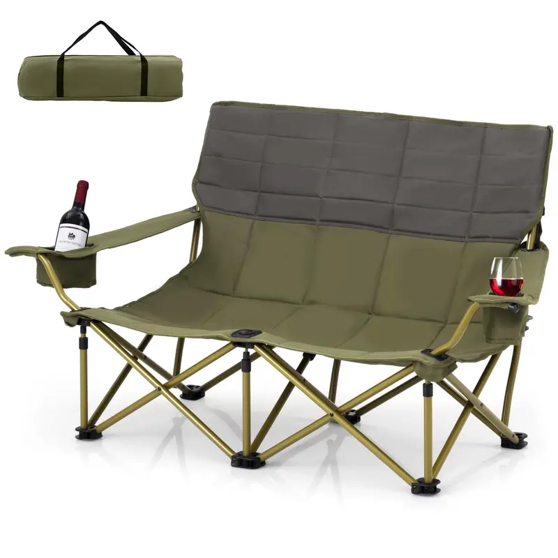 Tandem Beach Chair Set – Dual-Seater with Roll-Up Shade, Cooler Bag, Cup Holders & Carry Pouch