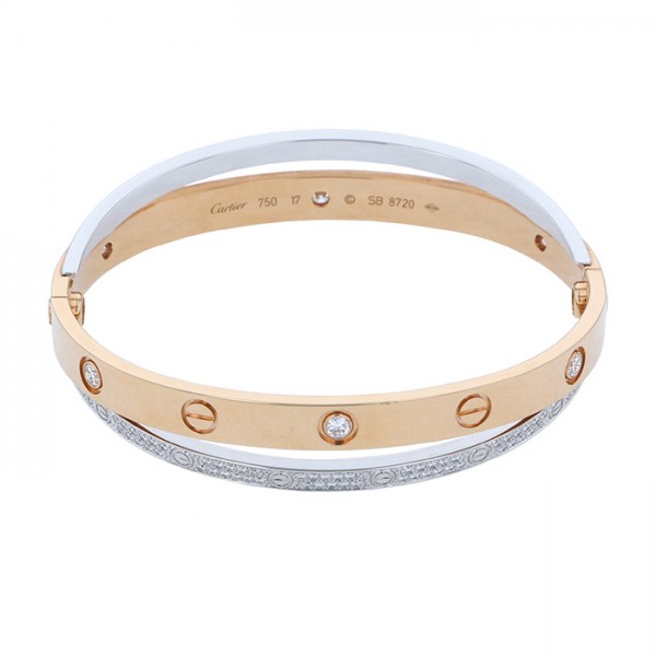 Cartier Love Pink Gold X White Gold Bracelet 18K White Gold & 18K Rose Gold Diamond