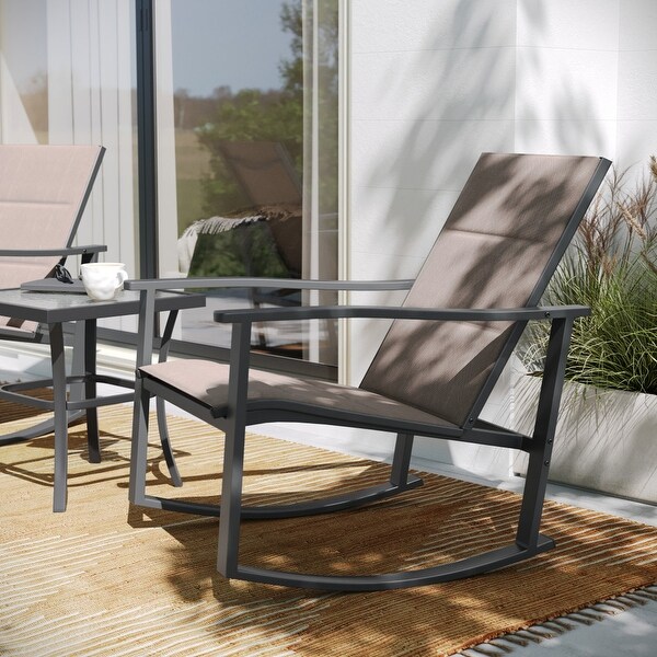 3 Piece AllWeather Rocking Chairs and Glass Top Table Bistro Set