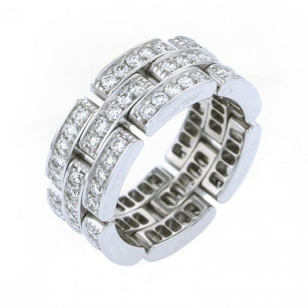Cartier Mayon Pantale Triple Pave Diamond Ring 18K White Gold