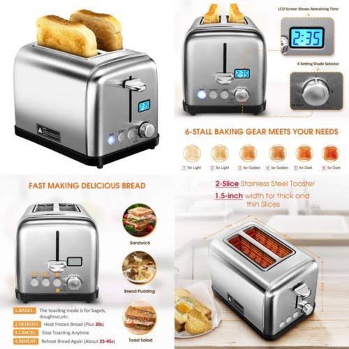 Holife 2 Slice Toaster Stainless Steel [LCD Timer Display] Bagel Toaster ( 6