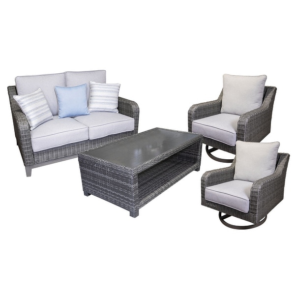 Signature Design by Ashley Elite Park Gray Outdoor Loveseat,Lounge Chairs and Cocktail Table