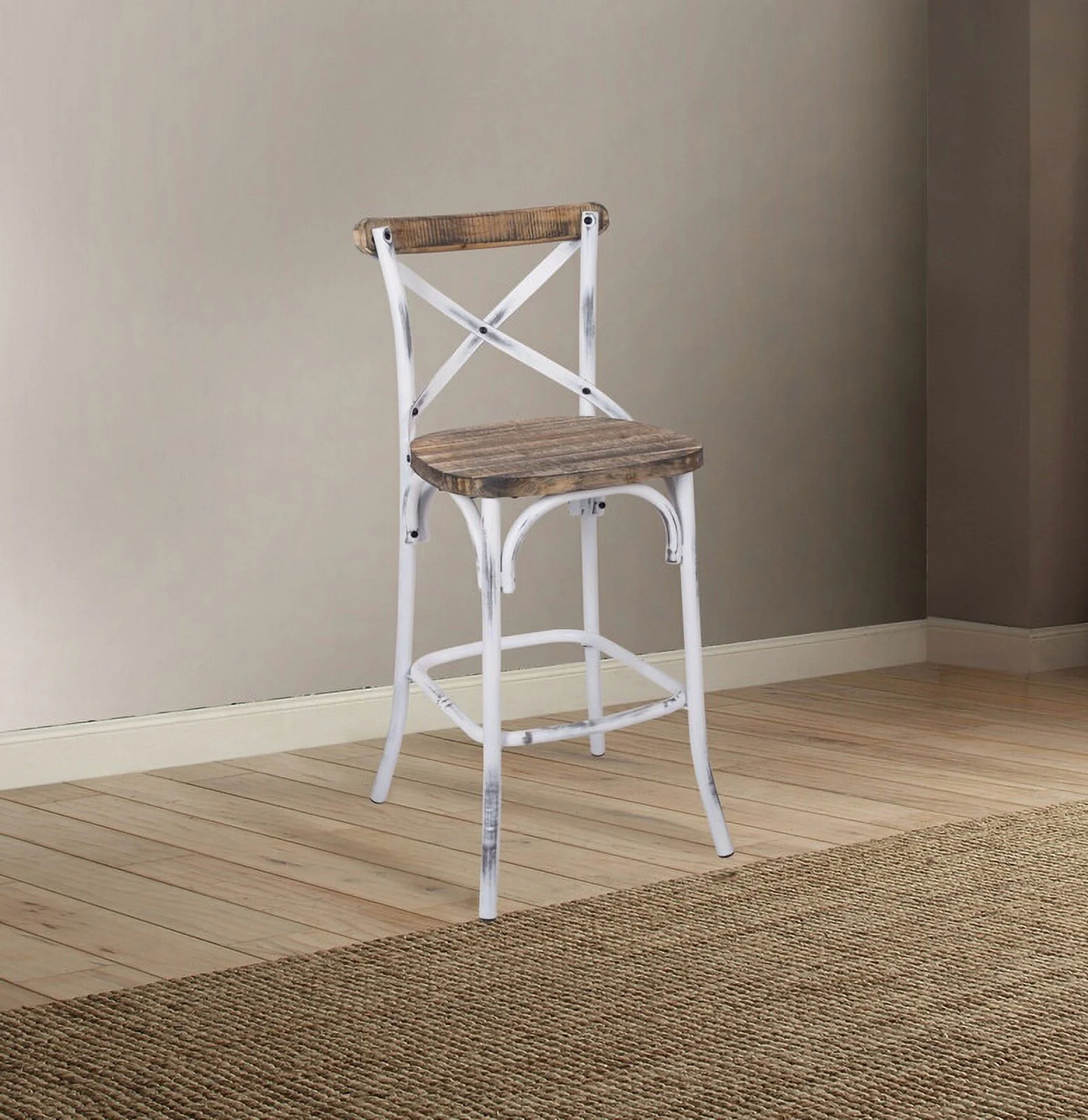 MAICOSY Parisian Bistro Style Bar Chair (1Pc) - Antique White & Antique Oak