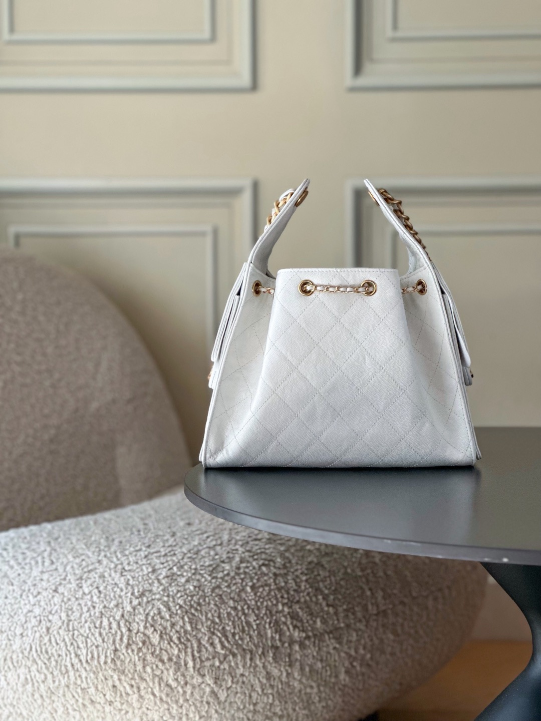 Chanel 25bag 25C Caviar leather white & gold small