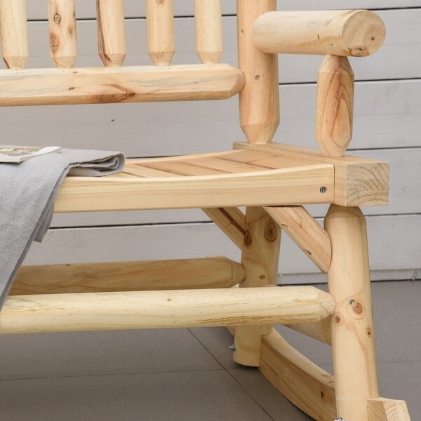 Outsunny 2Person Wooden Rocking Chair Rocker Bench with Relaxing Swinging Motion