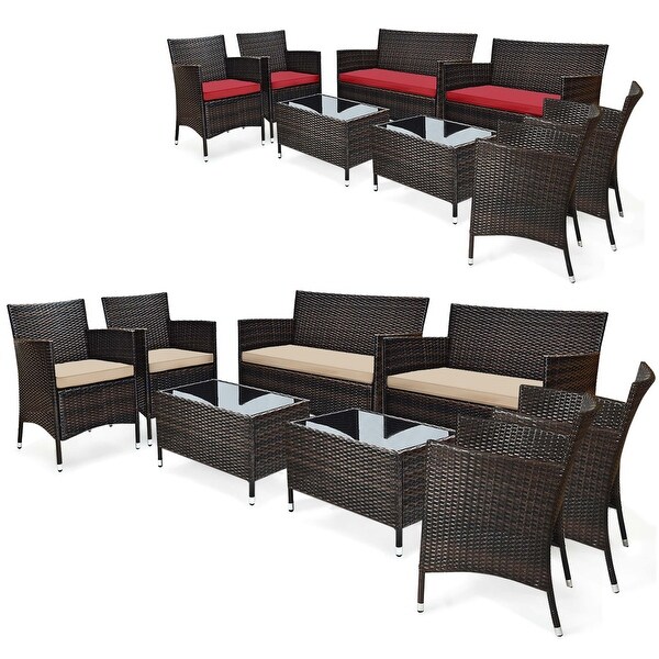 Costway 8PCS Rattan Patio Furniture Set Cushioned Sofa Chair