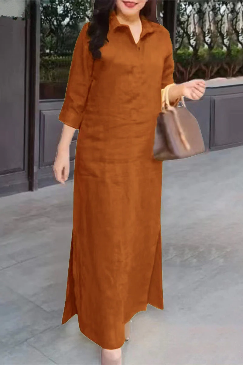 Casual Linen Shirt Dress with PocketsClistos