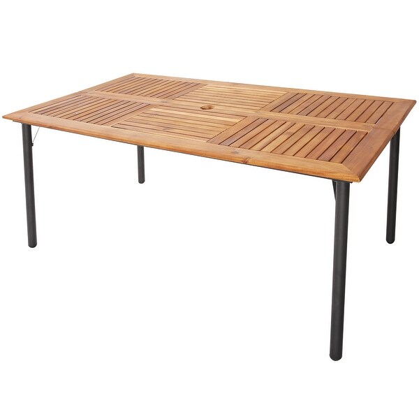 Gymax Rectangular Acacia Wood Dining Table w/ 1.9'' Umbrella Hole