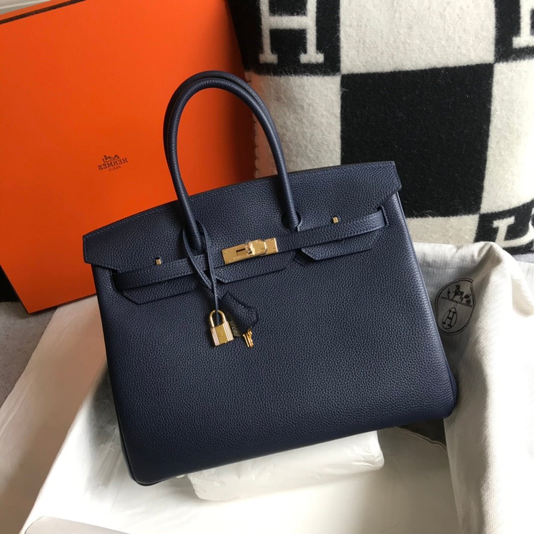 Hermes Birkin 35Cm Bag Navy Togo Gold Hardware