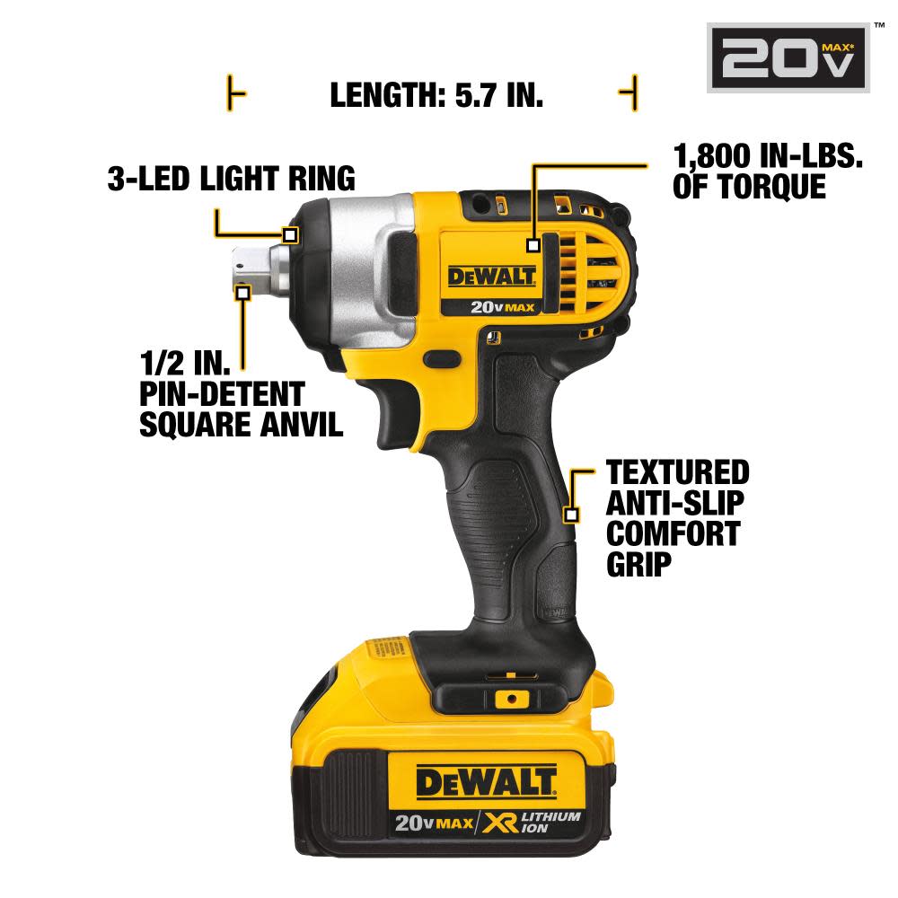 20 V MAX Lithium Ion 1/2 In. Impact Wrench Kit with Detent Pin