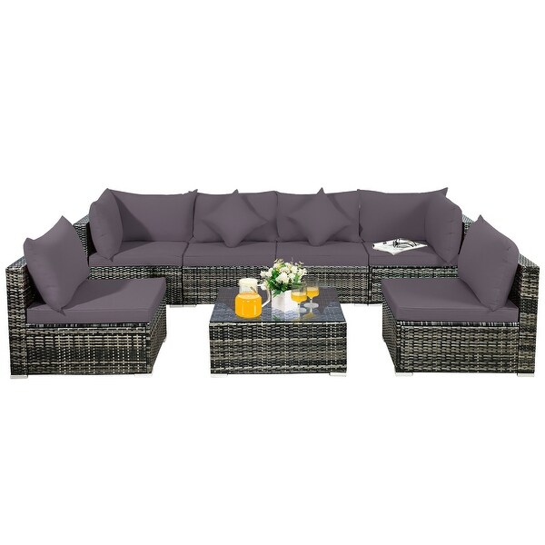 7PCS Patio Rattan Furniture Set Sectional Sofa Garden Cushion