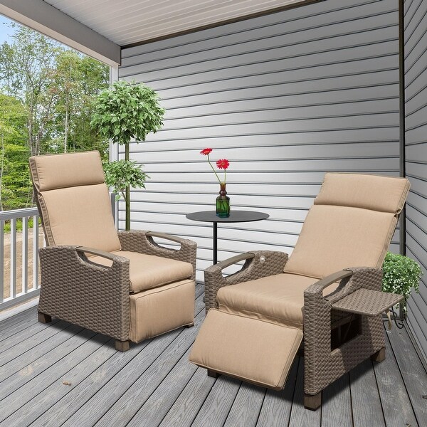Rattan Patio Recliner with Flip Table,Retractable Footrest,Single Sofa,Reclining Lounge Chair,for Garden,Yard,Porch.
