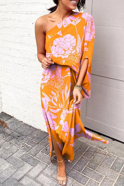 One Shoulder Maxi Dress with Side SplitClistos