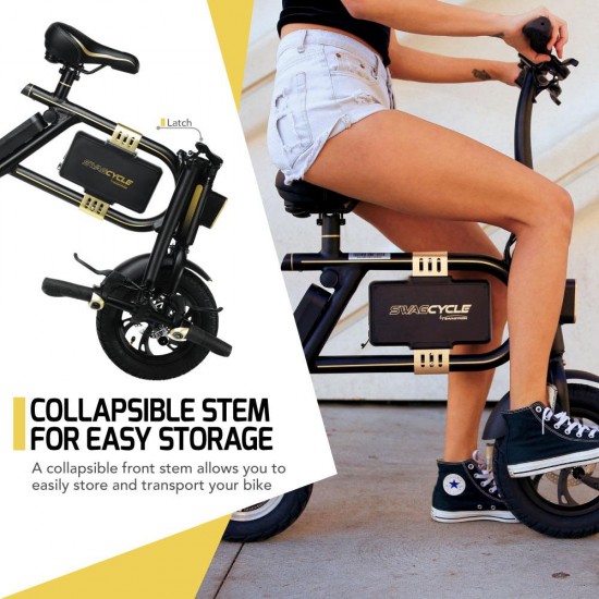 SwagCycle E-Bike Folding Electric Bicycle with 15 Mile Range, Collapsible Frame, and Handlebar Display (Black)