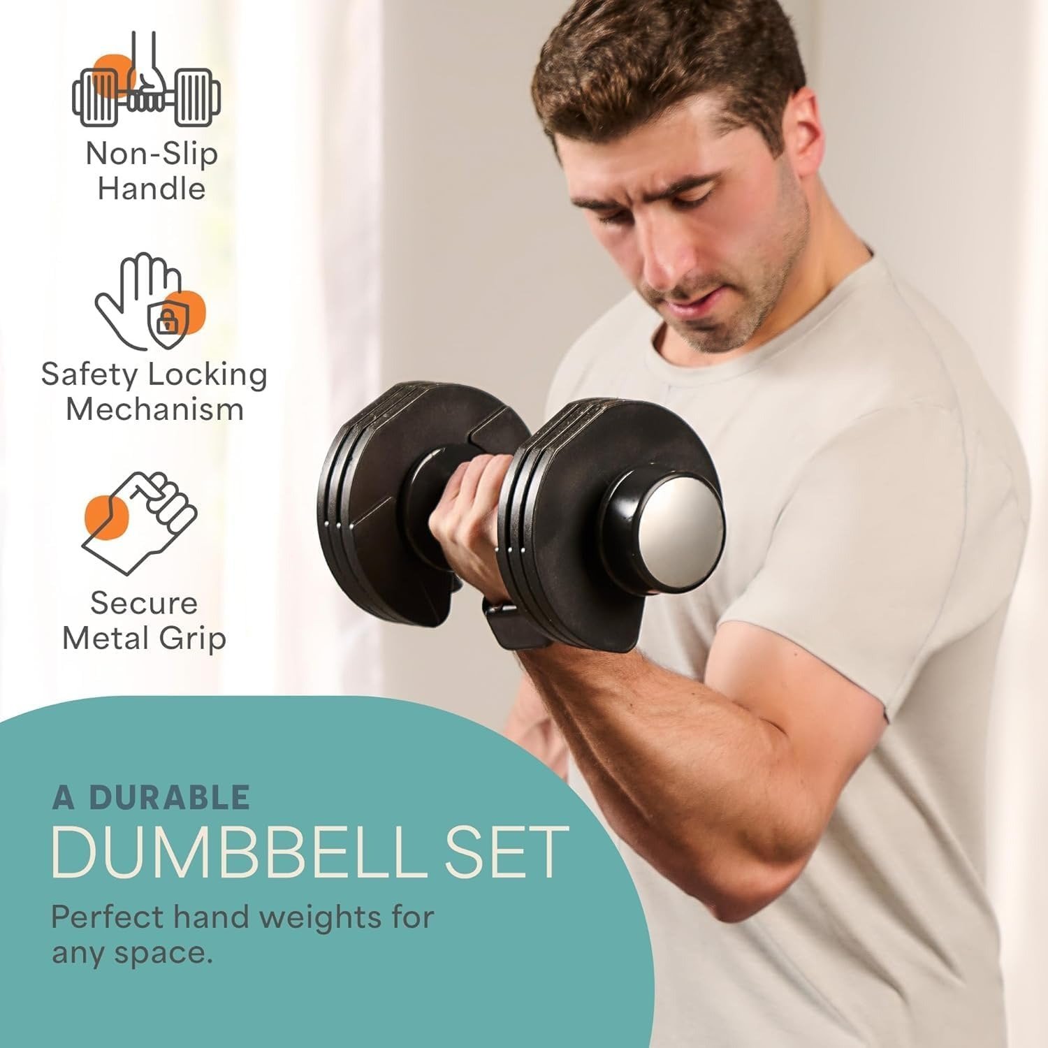Adjustable Dumbbells Set – 25lb Pair– Quick Adjustment, Anti Slip Handle – Space Saving & Strength Training Weights for Home Gym Exercise & Fitness