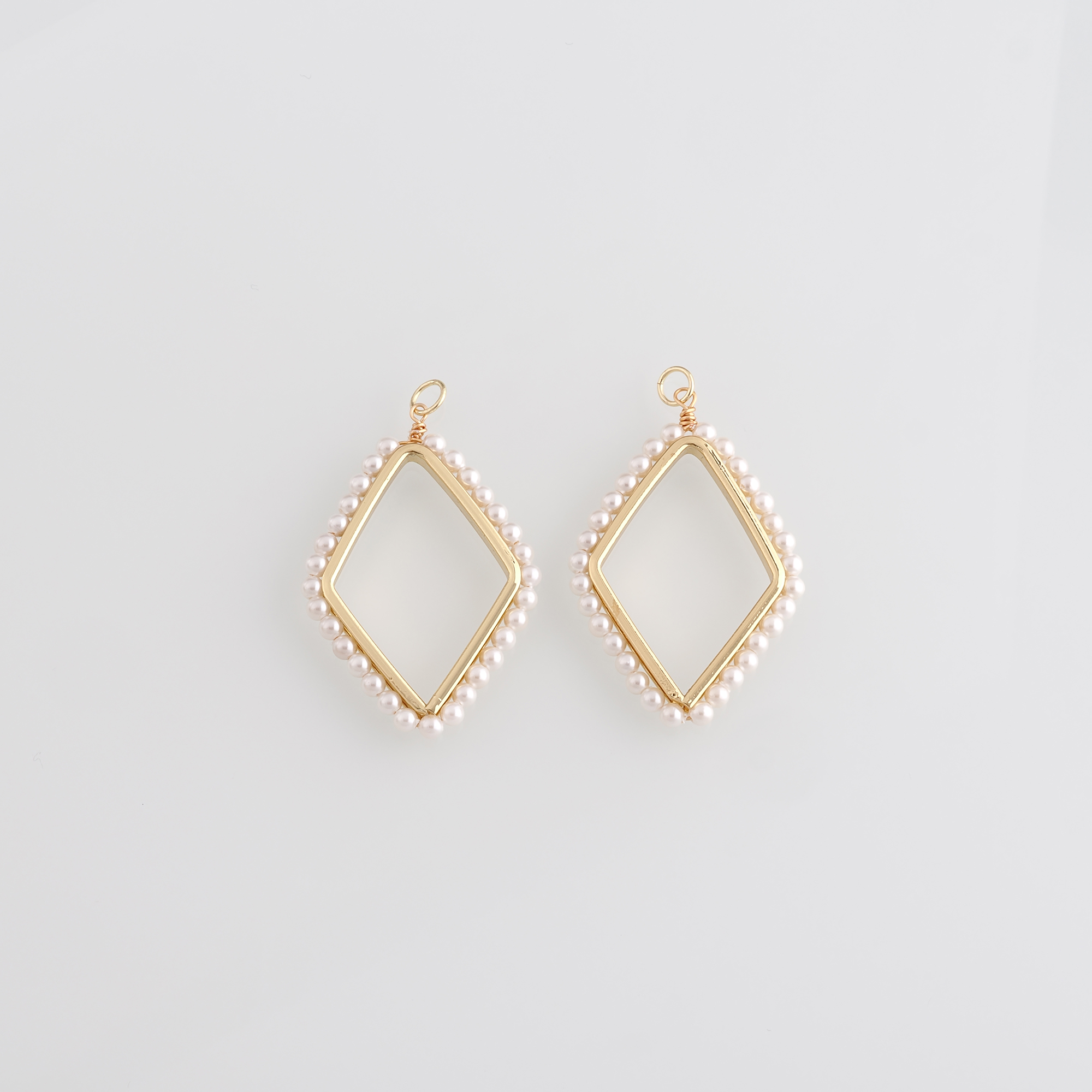 18K Gold Filled Rhombus Pendant,Dainty Pearl Rhombus Charm Earrings Necklace for DIY Jewelry Making Supply