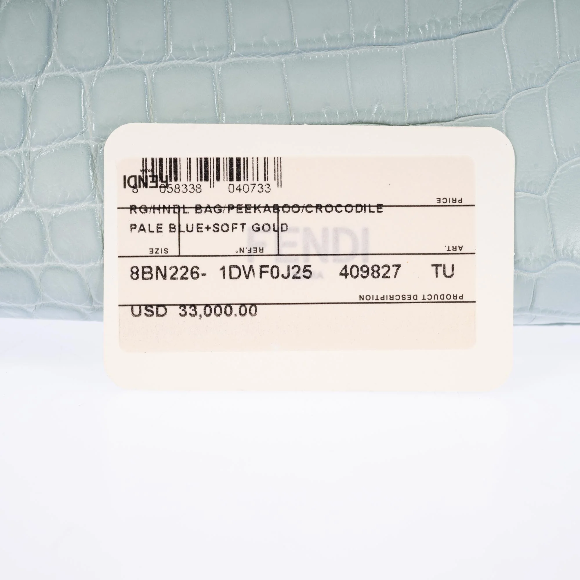 Fendi Peekaboo Medium Pale Blue Crocodile Soft Gold Hardware