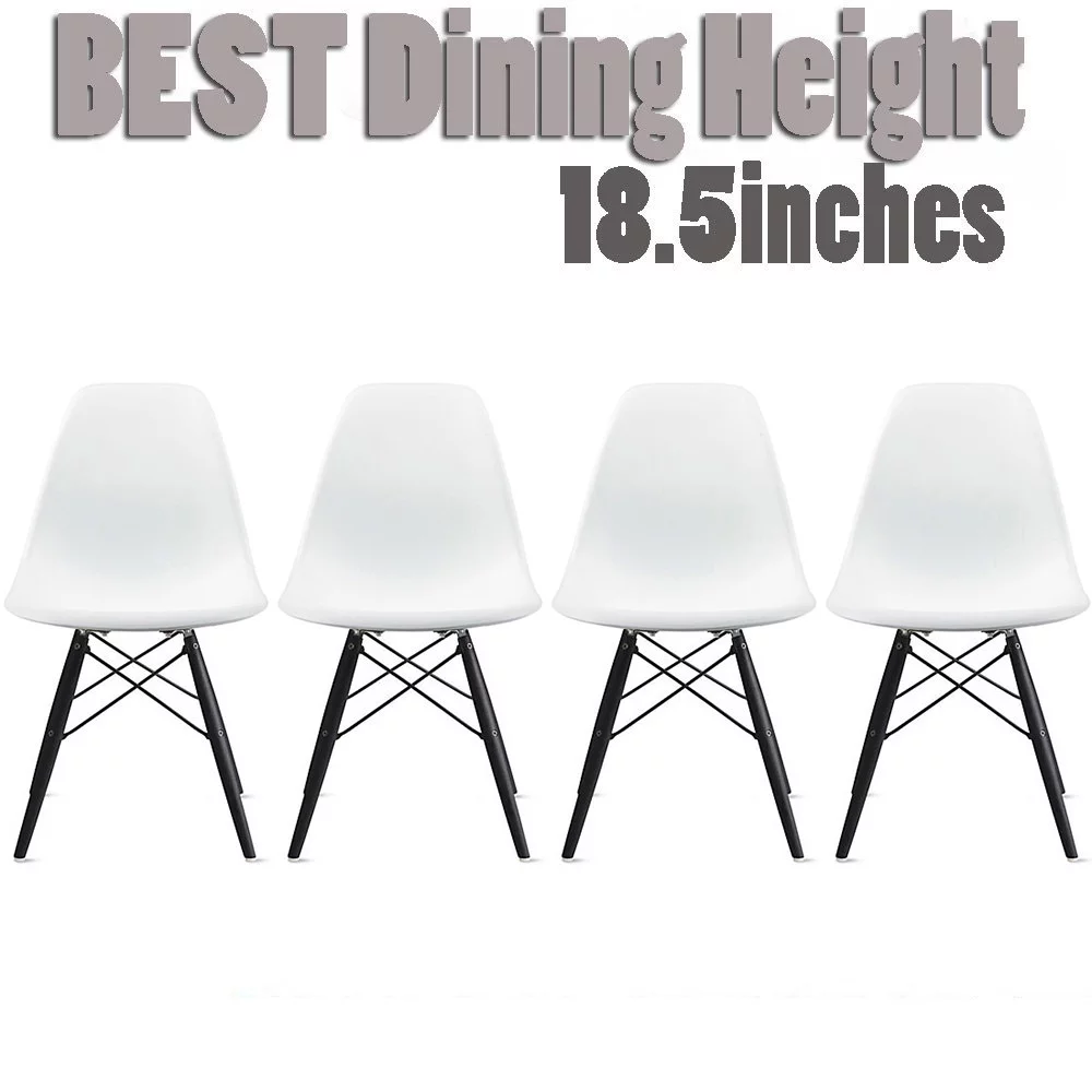 Homelala - Set of 4 White - Plastic Side Black Dark Wood Legs Eiffel Dining Room Chair - Lounge Chair No Arm Armless Less Chairs Seats Molded Plastic