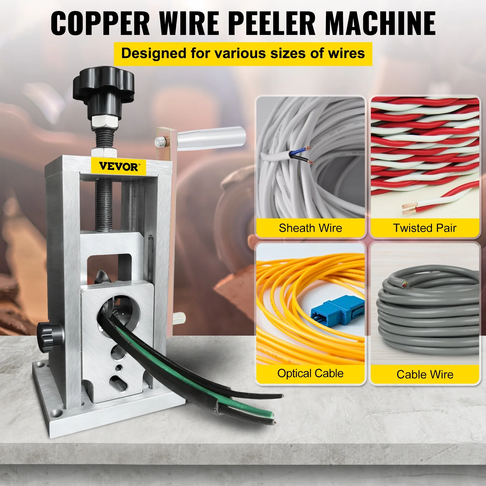 VEVOR Wire Stripping Machine, 0.06-1.57 inches Drill Powered, Manual Copper Stripper w Heat Treated Steel Ultra Long Lasting Blade, Compact & Portable for Scrap Cable Peeling Recycling