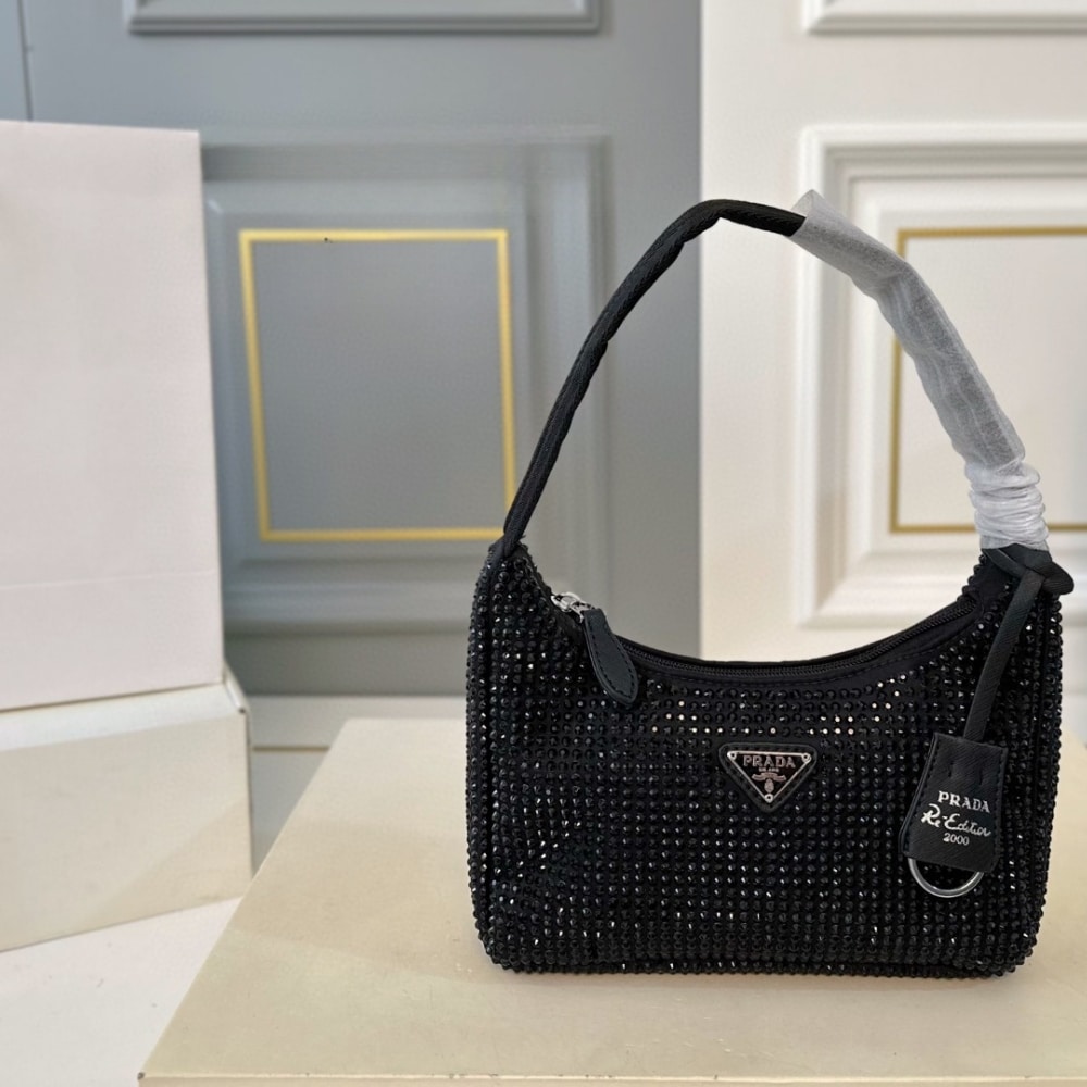 Prada Re Edition Satin Mini Bag With Crystals Black 21Cm