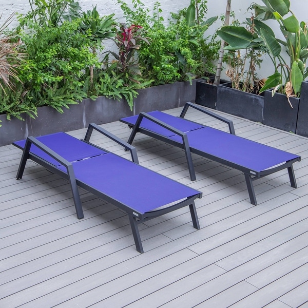 Aluminum Beach Pool Sun Lounge Chair Sling Mesh Fabric With Arms,Stackable Chaise Lounger (Set of 2)