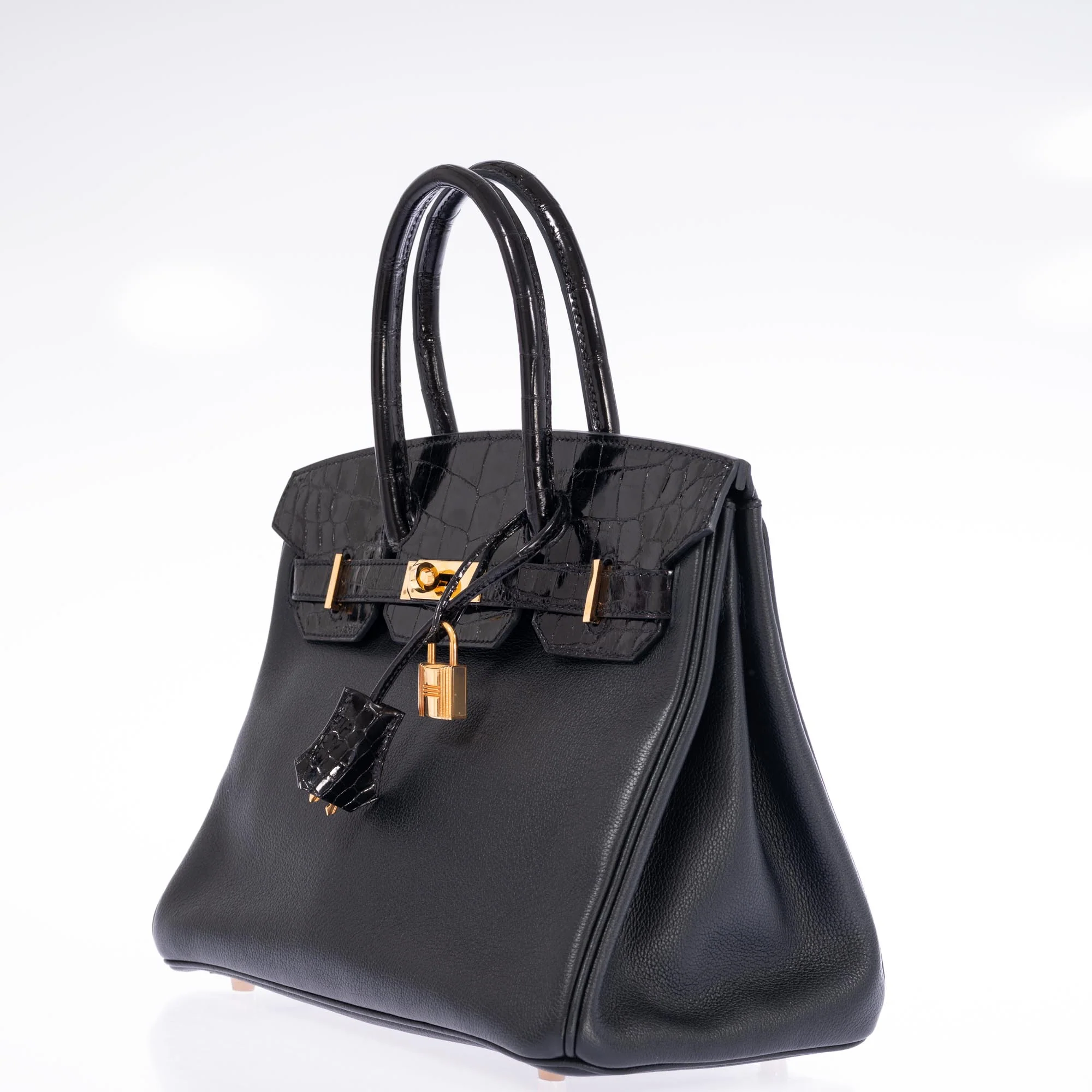 Hermès Birkin 30 Touch Black Shiny Niloticus Crocodile and Novillo Gold Hardware