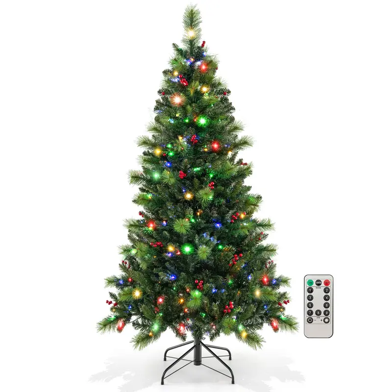 Pre-Lit Artificial Christmas Tree – 7 Light Modes & Collapsible Metal Stand Included