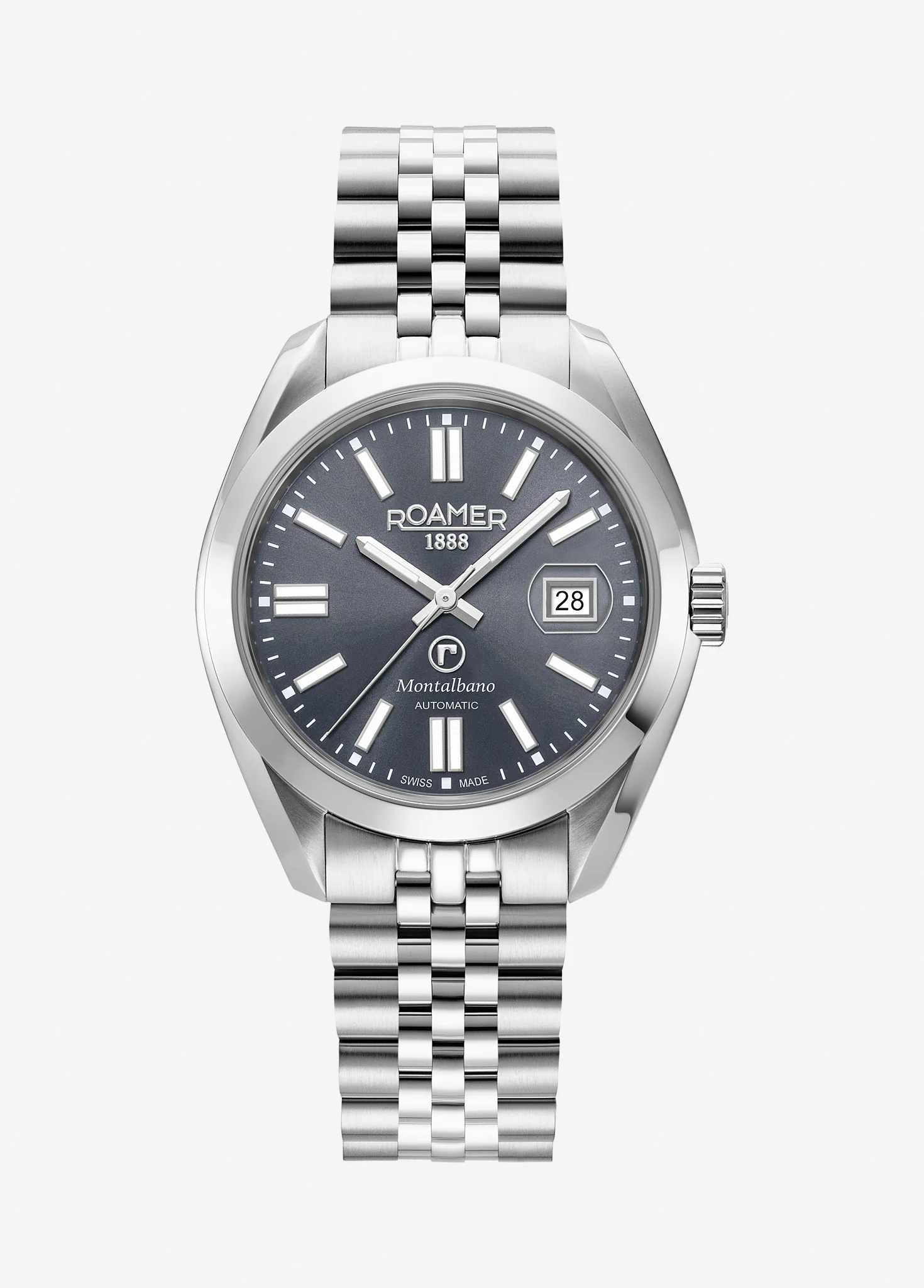 Montalbano Gents 41.5mm Automatic Three-Hand Date Grey Sunray Dial Silver Bracelet Sapphire glass Stainless Steel swiss watch