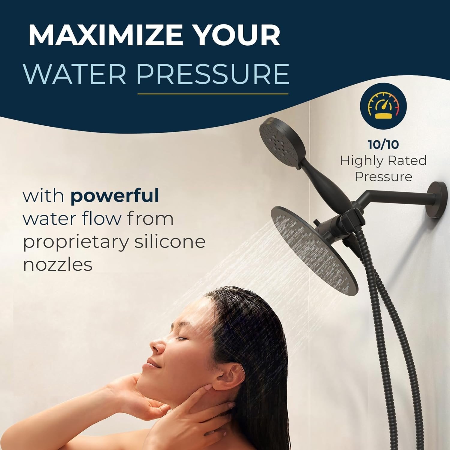 Dual Shower Head Combo, 8-Inch Rainfall + 3-Spray Handheld, Matte Black High Pressure