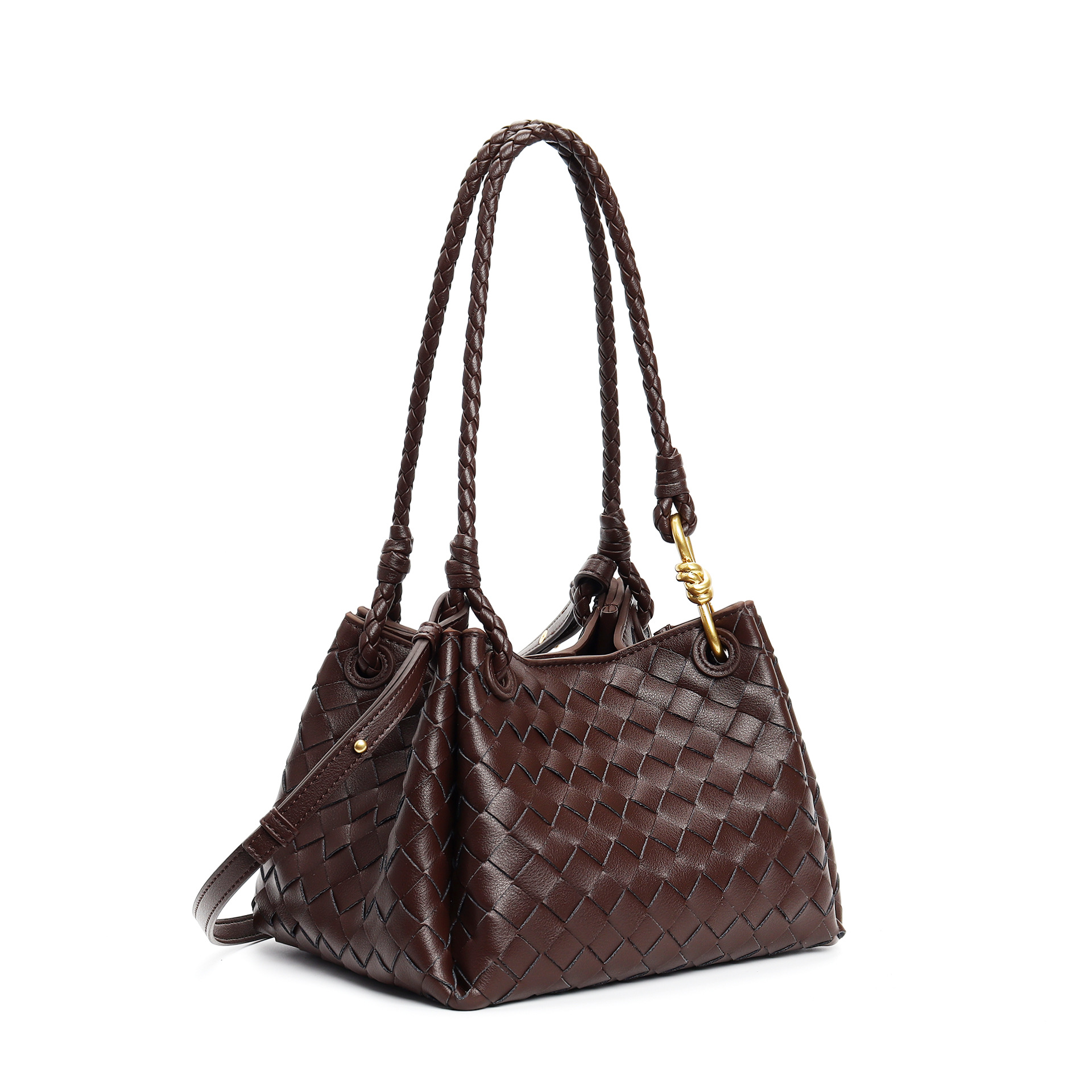 Dark Brown Woven Leather Hobo Bag
