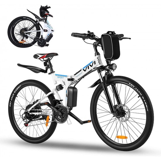 26″ Folding Electric Bike,350W Electric Mountain Bike,Adults Ebike with Removable 36V 8Ah Battery,Shimano 21 Speed Electric Bikes for Adults,Double Shock Absorption,20MPH Electric Bicycle