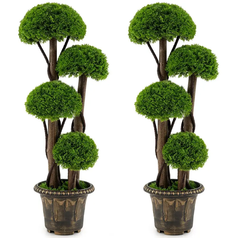 Set of 4 Artificial Boxwood Topiaries – Classic Potted Greenery Display
