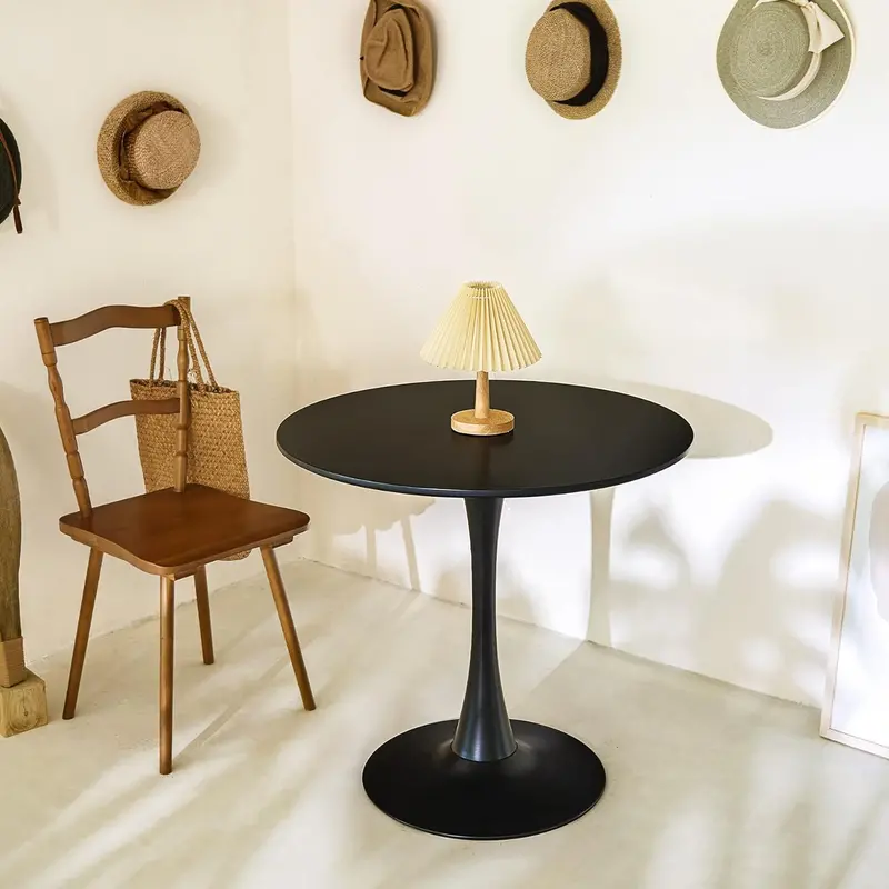 White Tulip-Style Bistro Table – 32-Inch Round MDF Top on Steel Pedestal