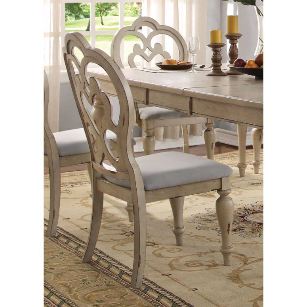 Acme Abelin Side Chair, Fabric u0026 Antique White (Set of 2)